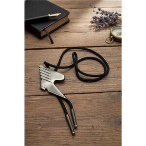 Winged Boot Bolo Necklace Silver Tone Black Cord 30 Inch Novelty Western Style